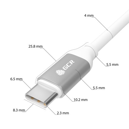 GCR Кабель 1.0m TypeC/TypeC POWER DELIVERY, быстрая зарядка, белый, AL корпус серебро, белый ПВХ, 28/22 AWG, GCR-52362