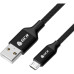 GCR QC Кабель 1.5m MicroUSB, быстрая зарядка, черный нейлон, AL корпус черный, черный ПВХ, 28/24 AWG, GCR-52476