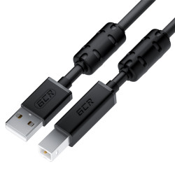 GCR Кабель PROF 5.0m USB 2.0, AM/BM, черный, ферритовые кольца, экран, армированный, морозостойкий