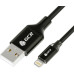 Greenconnect Кабель 3A 1.5m Apple USB 2.0, AM/Lightning 8pin MFI для Iphone 5/6/7/8/X - светодиодный, поддержка всех IOS, черный, AL корпус черный