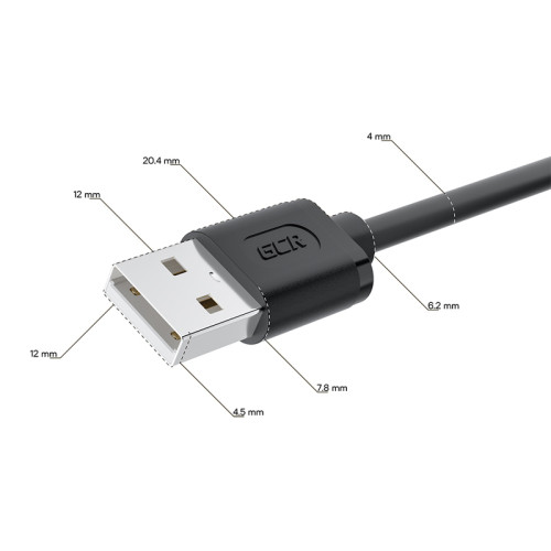 GCR Кабель питания 2.0m USB AM / DC 3.5х1.35 mm угловой, черный, GCR-56036