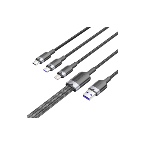 Кабель Vention 3 в 1 USB 2.0 AM/ Micro-B, USB-C, Lightning M - 1.5м. Черный 6A, шт.