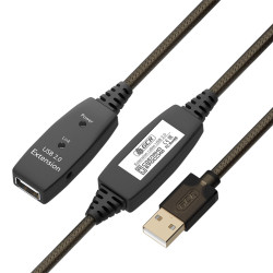 GCR Удлинитель активный 15.0m USB 2.0 AM/AF, GOLD, черно-прозрачный, с 2-мя усилителями сигнала Premium,разъём для доп.питания, 24/22 AWG