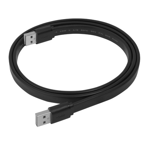 GCR Кабель PROF 0.5m USB 2.0 AM/AM, плоский, черный, 28/24 AWG, экран, заземление, морозостойкий, GCR-UM7M-BС-0.5m
