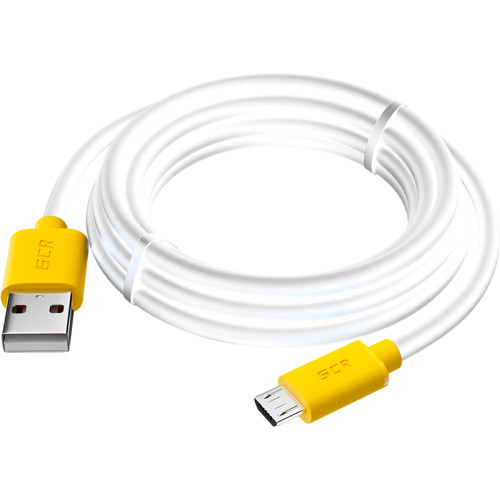 GCR Кабель 2.0m MicroUSB, белый, желтые коннекторы, быстрая зарядка, 28/24 AWG