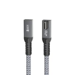 GCR PRO Удлинитель USB4 Type-C, 0.2m, угловой, 40Gbps, 240W, 8K60Hz, M/F, штекер Г-образный боковой (по центру корпуса), текстиль, серый, GCR-57139