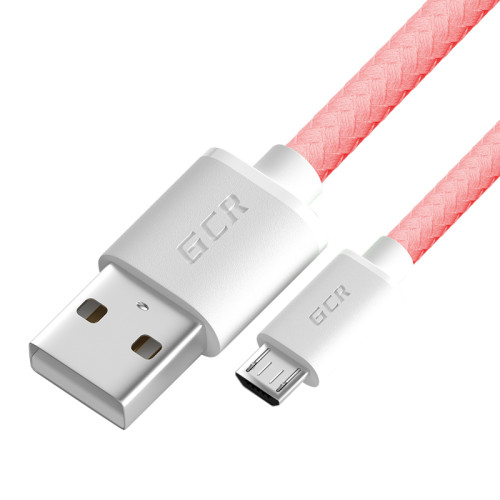 GCR Кабель 3A 1.5m MicroUSB, быстрая зарядка, розовый нейлон, GCR-51703