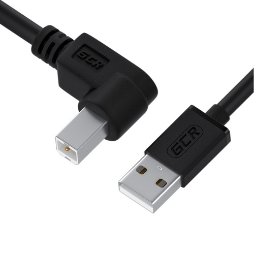 Greenconnect Кабель 0.5m USB 2.0, AM/BM угловой, черный, 28/28 AWG, экран, армированный, морозостойкий