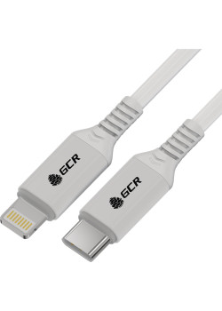 GCR Кабель PREMIUM 3.0m TypeC/Lightning MFI POWER DELIVERY 18 W, быстрая зарядка, белый силикон, AL case белый, белый ПВХ, GCR-53756