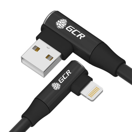 GCR Кабель PREMIUM 0.15m Lightning угловой для PowerBank, MFI, силикон черный, AL case черный, GCR-53914