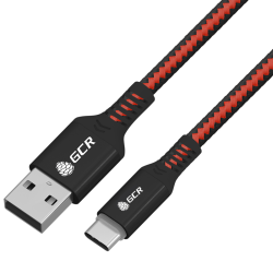 GCR Кабель 1.0m, Type-C, быстрая зарядка 18W, поддержка QC, PD, текстиль красно-черный, AL case черный, GCR-56729