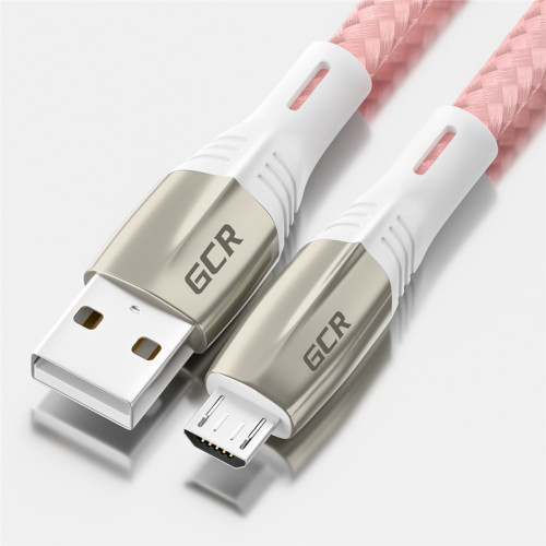 GCR Кабель 1.7m MicroUSB series MERCEDES, PINK NYLON, супер быстрая зарядка, 28/22 AWG, GCR-51955