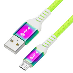 GCR PRO QC Кабель 1.0m MicroUSB, быстрая зарядка, салатовый нейлон, AL корпус GRADIENT, 28/24 AWG, GCR-55458