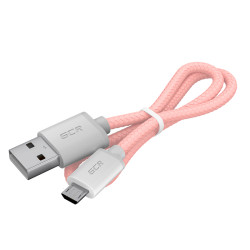 GCR Кабель 3A 1.0m MicroUSB, быстрая зарядка, розовый нейлон, GCR-51689