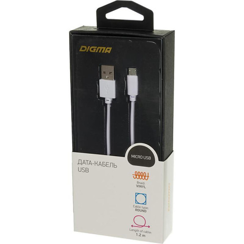 Кабель Digma MICROUSB-1.2M-WH USB (m)-micro USB (m) 1.2м белый [MICROUSB-1.2M-WH]