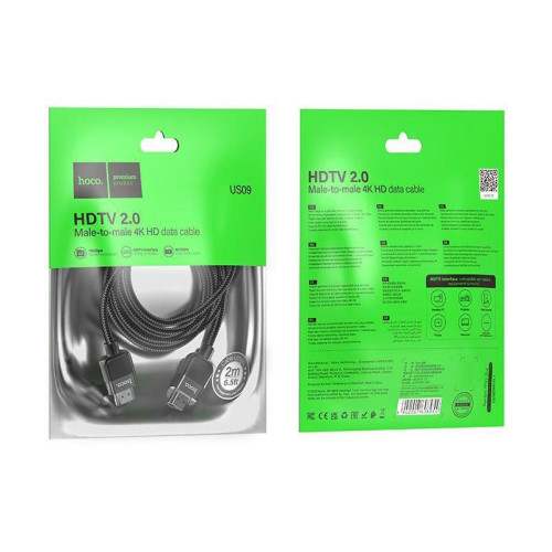 Кабель Hoco US09 ver2.0 HDMI (m) HDMI (m) 2м черный (пакет)