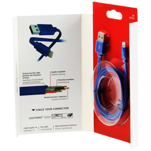 Кабель Hama 00187232 USB (m)-Lightning (m) 1м синий плоский [00187232]