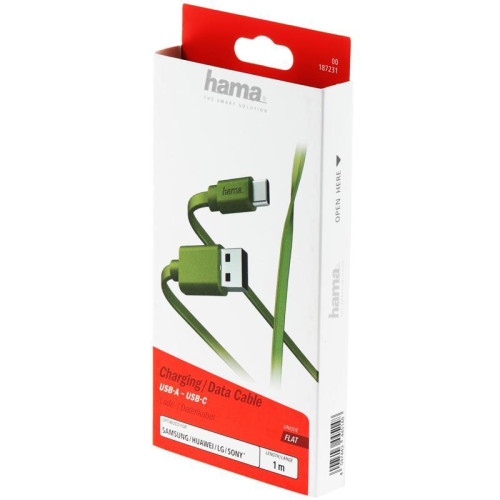 Кабель Hama 00187231 USB (m)-USB Type-C (m) 1м зеленый плоский [00187231]