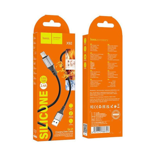 Кабель Hoco X92 Honest IP USB (m)-Lightning (m) 3м черный коробка