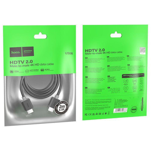 Кабель Hoco US08 ver2.0 HDMI (m) HDMI (m) 2м черный (пакет)