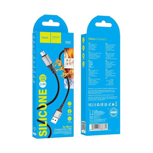 Кабель Hoco X92 Honest Micro USB (m)-micro USB (m) 3м черный коробка