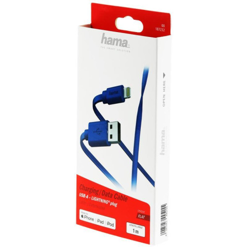 Кабель Hama 00187232 USB (m)-Lightning (m) 1м синий плоский [00187232]