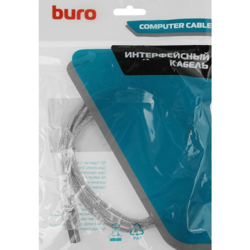 Кабель Buro USB A(m) USB B(m) 1.8м (USB2.0-AM/BM-Trans) прозрачный [USB2.0-AM/BM-TRANS]