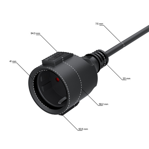 GCR PRO Удлинитель PROF черный, 12.0m, евровилка угловая Schuko - евророзетка, 3*1,5mm, медь, GCR-56424