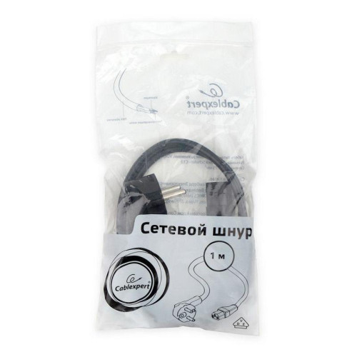Кабель питания Cablexpert PC-186-VDE-1M 1м, Schuko- C13, VDE, 10А, черный, с заземлением, пакет (272085)