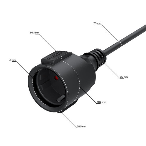 GCR PRO Удлинитель PROF черный, 20.0m, евровилка угловая Schuko - евророзетка, 3*1,5mm, медь, GCR-56426