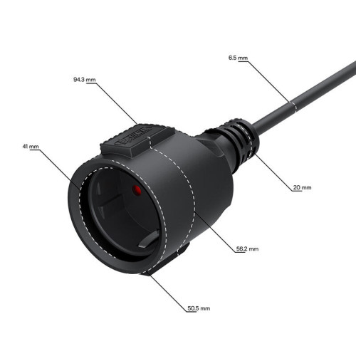 GCR PRO Удлинитель PROF черный, 15.0m, евровилка угловая Schuko - евророзетка, 3*1,0mm, медь, GCR-56414