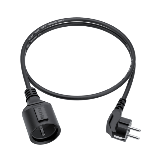 GCR PRO Удлинитель PROF черный, 2.0m, евровилка угловая Schuko - евророзетка, 3*1,5mm, медь, GCR-56419