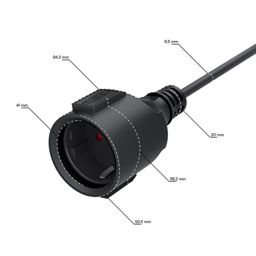 GCR PRO Удлинитель PROF черный, 12.0m, евровилка угловая Schuko - евророзетка, 3*1,0mm, медь, GCR-56416