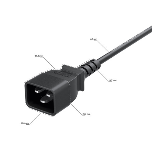 GCR PRO Кабель питания PROF 10.0m, С19 - С20, черный, 3*1,5mm, медь, GCR-56621