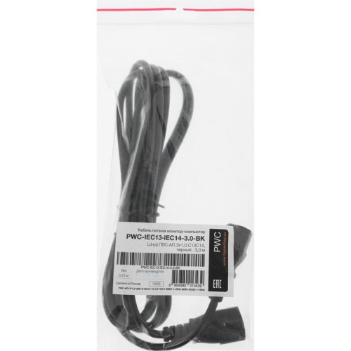 Шнур питания Hyperline PWC-IEC13-IEC14-3.0-BK C13-С14 проводник.:3x1.0мм2 3м 230В 10А (упак.:1шт) черный Шнур питания Hyperline PWC-IEC13-IEC14-3.0-BK C13-С14 проводник.:3x1.0мм2 3м 230В 10А (упак.:1шт) черный