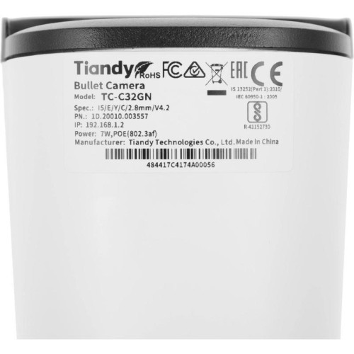 Камера видеонаблюдения IP Tiandy TC-C32GN I5/E/Y/C/2.8mm/V4.2 2.8-2.8мм цв. корп.:белый (TC-C32GN I5/E/Y/C/2.8/V4.2) Камера видеонаблюдения IP Tiandy TC-C32GN I5/E/Y/C/2.8mm/V4.2 2.8-2.8мм цв. корп.:белый (TC-C32GN I5/E/Y/C/2.8/V4.2)