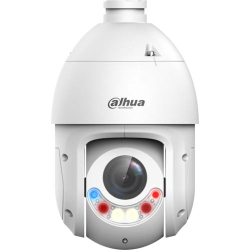 Уличная купольная PTZ IP-в/к с акт. сдерж. и ИИ, 8Мп; 1/2.8 CMOS; 25x мот. об. 5-125мм (25x), ИК-фильтр, 0.005лк@F1.6, H.265+ H.265 H.264+ H.264 MJPEG, 3 п. до 8Мп@25к/с, SMD, авт. слежение охр. пер., дет. лиц, ИК 100м, Led 50м; сиг. кр.-син. подсв., вх/в