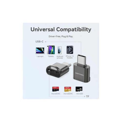 Картридер Vention OTG USB 2.0 CM / MicroSD - Серый Картридер Vention OTG USB 2.0 CM / MicroSD - Серый