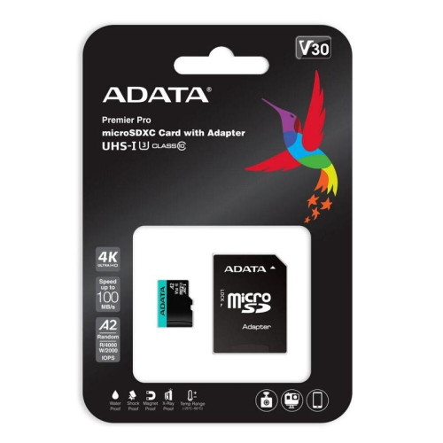 Карта памяти ADATA MICRO SDXC 64GB W/ADAP AUSDX64GUI3V30SA2-RA1
