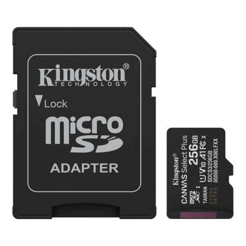 Карта памяти/ Kingston Canvas Select Plus 256GB Gen3  microSDXC 150MB/s A1 Card + Adapter
