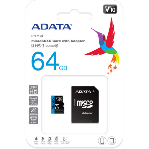 Флеш карта microSDXC 64GB A-Data AUSDX64GUICL10A1-RA1 Premier Pro + adapter