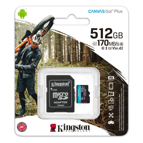 Карта памяти Kingston 512GB microSDXC Canvas Go Plus 170R A2 U3 V30 Card + ADP/ Kingston 512GB microSDXC Canvas Go Plus 170R A2 U3 V30 Card + ADP