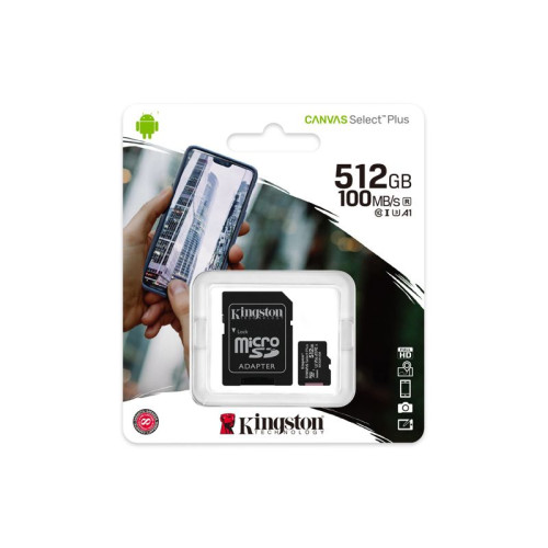 Карта памяти Kingston 512GB microSDXC Canvas Select Plus 100R A1 C10 Card + Adapter/ Kingston 512GB microSDXC Canvas Select Plus 100R A1 C10 Card + Adapter