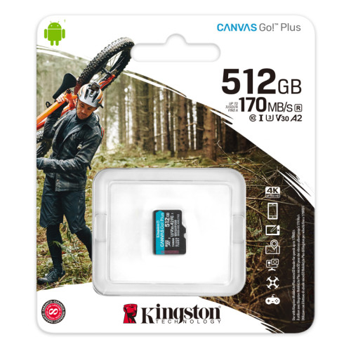 Карта памяти Kingston 512GB microSDXC Canvas Go Plus 170R A2 U3 V30 Card W/O ADP/ Kingston 512GB microSDXC Canvas Go Plus 170R A2 U3 V30 Card W/O ADP