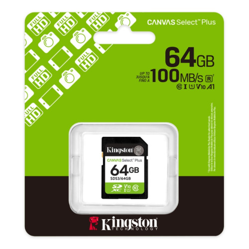 Флеш карта SDXC 64GB Kingston SDS3/64GB Canvas Select Plus V10 w/o adapter