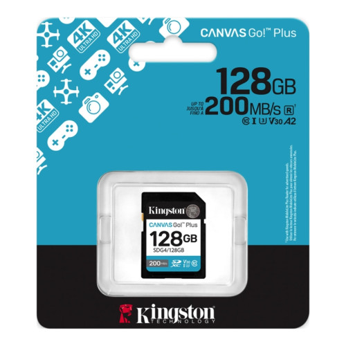 Карта памяти/ Kingston  128GB SDXC Canvas Go Plus Gen4 200MB/s C10 UHS-I U3 V30
