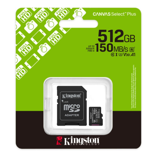 Флеш карта microSDXC 512GB Kingston SDCS3/512GB Canvas Select Plus V30 A1 + adapter