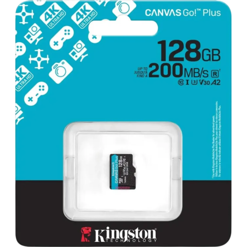 Карта памяти Kingston  128GB microSDXC Canvas Go Plus Gen4 200MB/s A2 U3 V30 Card W/O ADP/ Kingston 128GB microSDXC Canvas Go Plus Gen4 200MB/s A2 U3 V30 Card W/O ADP