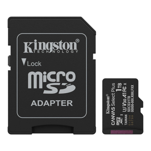 Карта памяти/ Kingston Canvas Select Plus 1TB Gen3  microSDXC 150MB/s A1 Card + Adapter