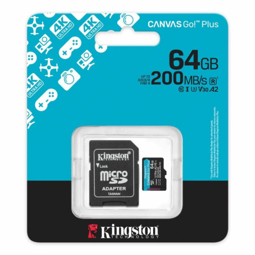 Карта памяти Kingston 64GB microSDXC Canvas Go Plus Gen4 200MB/s A2 U3 V30 Card + ADP/ Kingston 64GB microSDXC Canvas Go Plus Gen4 200MB/s A2 U3 V30 Card + ADP Карта памяти Kingston 64GB microSDXC Canvas Go Plus Gen4 200MB/s A2 U3 V30 Card + ADP/ Kingston 64GB microSDXC Canvas Go Plus Gen4 200MB/s A2 U3 V30 Card + ADP